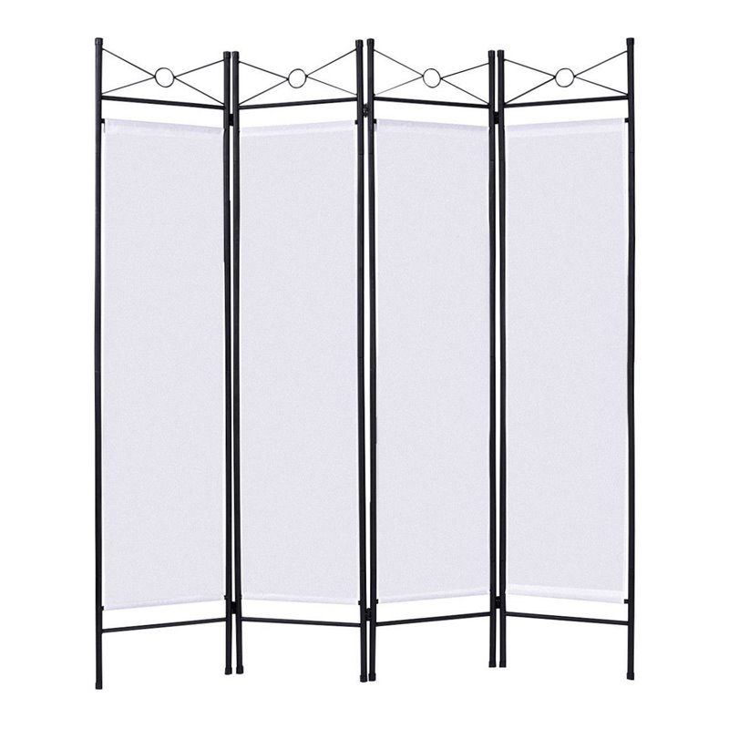 Maklaine 4 Panel Fabric and Metal Room Divider Privacy Screen in White