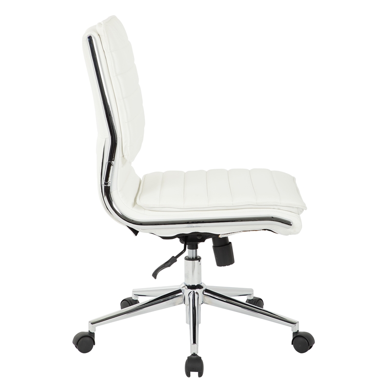 Maklaine Armless Mid Back Manager's Faux Leather Chair in White with Chrome Base