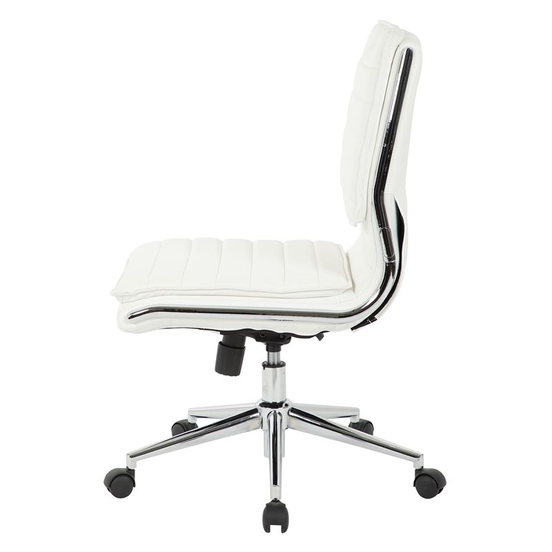 Maklaine Armless Mid Back Manager's Faux Leather Chair in White with Chrome Base