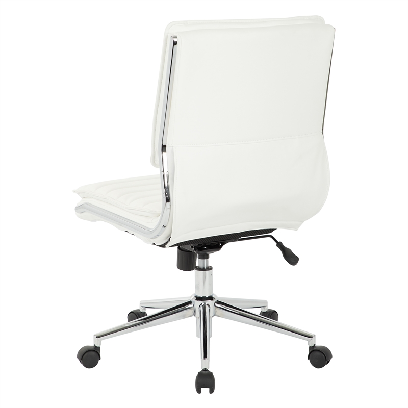 Maklaine Armless Mid Back Manager's Faux Leather Chair in White with Chrome Base