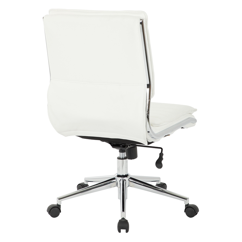 Maklaine Armless Mid Back Manager's Faux Leather Chair in White with Chrome Base
