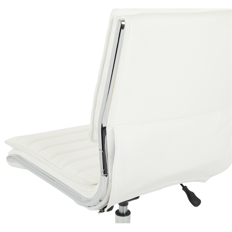 Maklaine Armless Mid Back Manager's Faux Leather Chair in White with Chrome Base