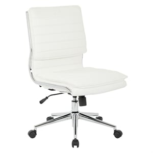 Maklaine Armless Mid Back Manager's Faux Leather Chair in White with Chrome Base