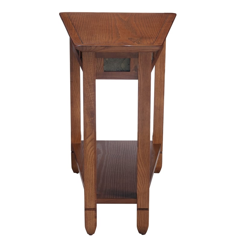 Maklaine Rustic Slate Wood Recliner Wedge End Table in Rustic Oak