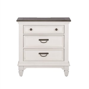 Maklaine Wood Mid-Century White Night Stand w/ Charging Station