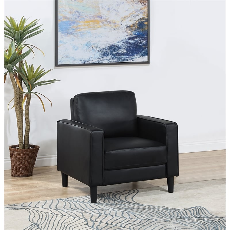 Maklaine Faux Leather Upholstered Track Arm Faux Leather Accent Chair Black