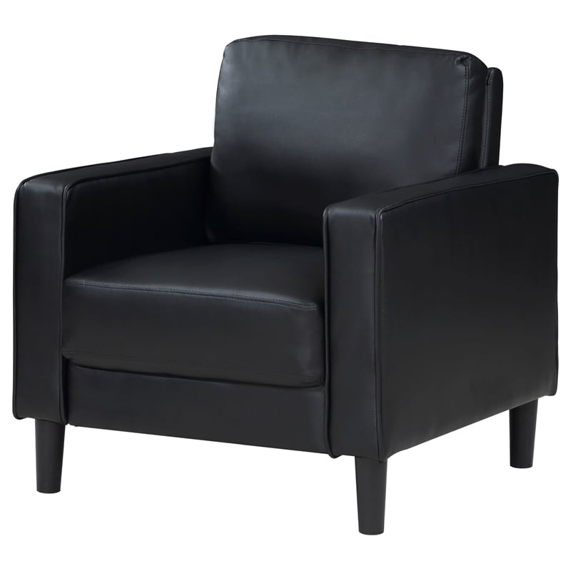 Maklaine Faux Leather Upholstered Track Arm Faux Leather Accent Chair Black