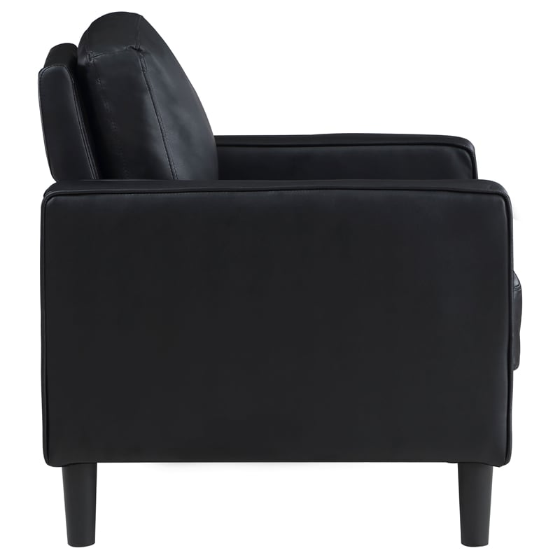 Maklaine Faux Leather Upholstered Track Arm Faux Leather Accent Chair Black