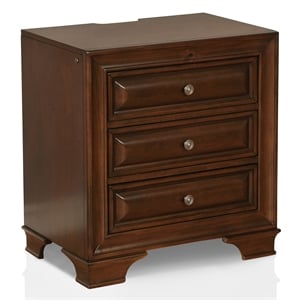 Maklaine Transitional Solid Wood 3-Drawer Nightstand in Brown Cherry