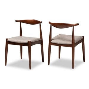Maklaine Mid-Century Modern Set of 2 Gray Fabric and Walnut Wood Dining Chairs