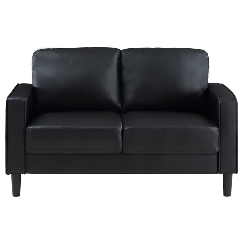 Maklaine Faux Leather Upholstered Track Arm Faux Leather Loveseat Black