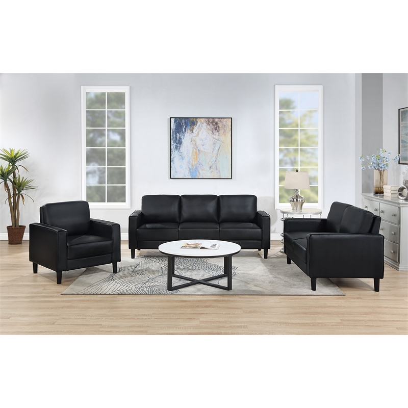 Maklaine Faux Leather Upholstered Track Arm Faux Leather Loveseat Black