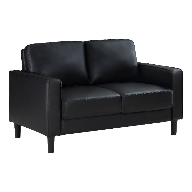 Maklaine Faux Leather Upholstered Track Arm Faux Leather Loveseat Black