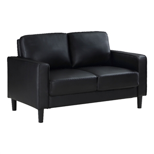 Maklaine Faux Leather Upholstered Track Arm Faux Leather Loveseat Black