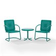 Maklaine Contemporary 3 Piece Metal Outdoor Chair Set in Turquoise Gloss