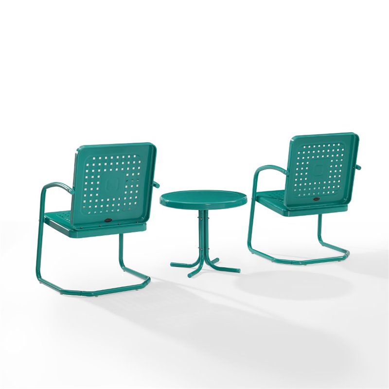 Maklaine Contemporary 3 Piece Metal Outdoor Chair Set in Turquoise Gloss
