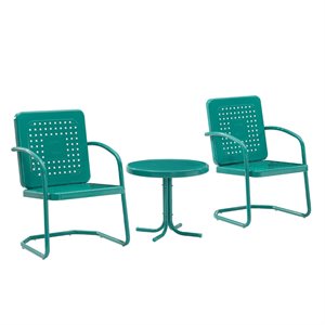 Maklaine Contemporary 3 Piece Metal Outdoor Chair Set in Turquoise Gloss