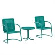 Maklaine Contemporary 3 Piece Metal Outdoor Chair Set in Turquoise Gloss
