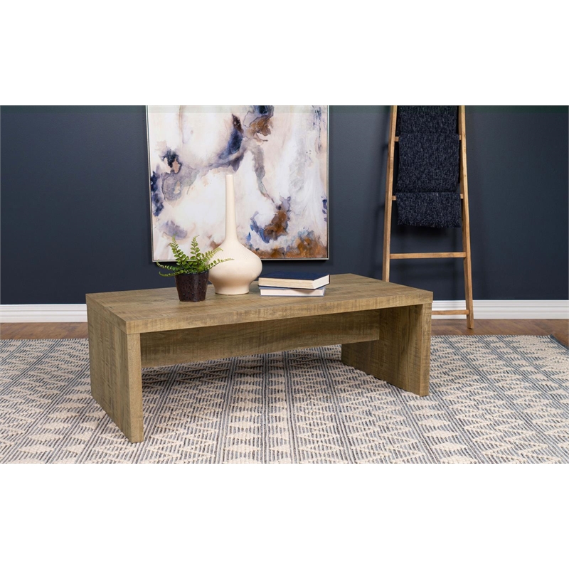 Maklaine Rectangular Farmhouse Engineered Wood Coffee Table in Brown