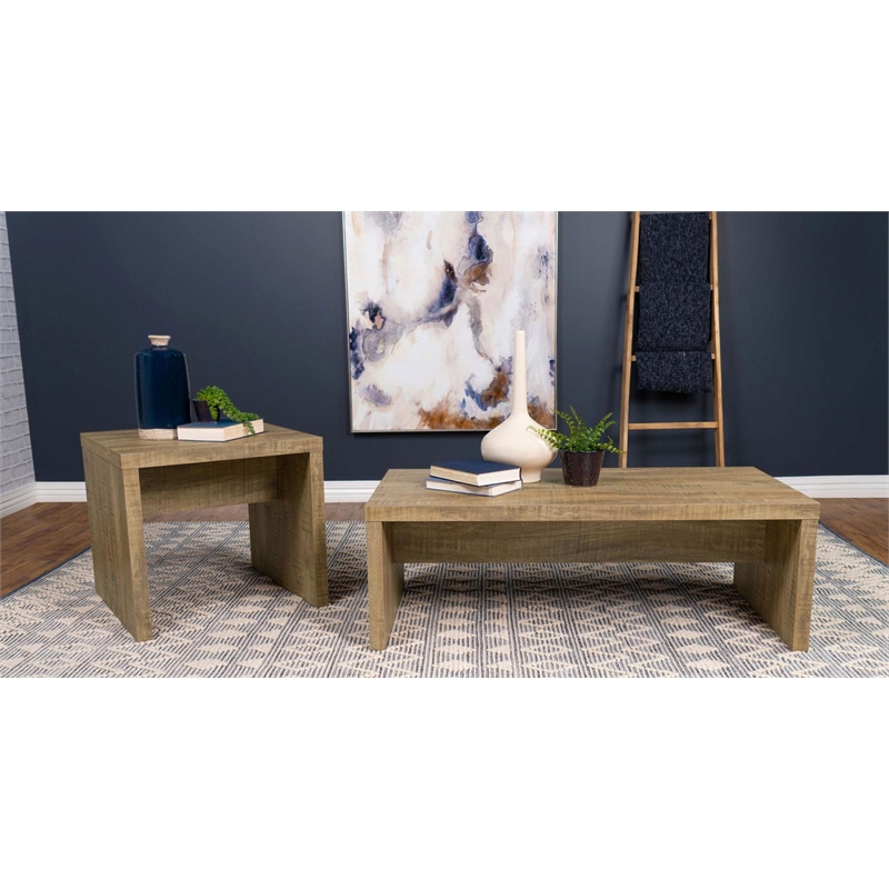 Maklaine Rectangular Farmhouse Engineered Wood Coffee Table in Brown