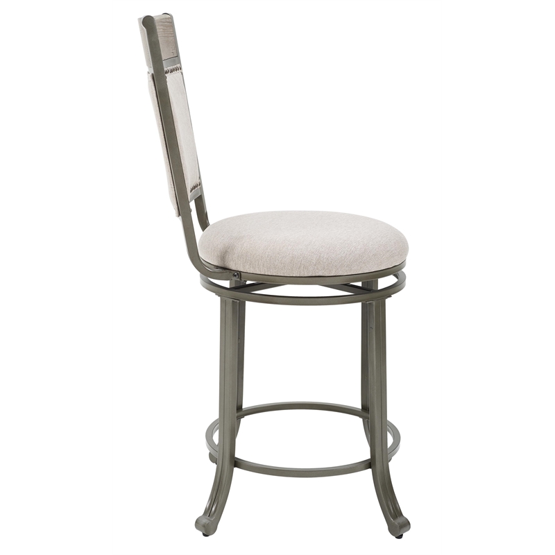Maklaine Swivel Upholstered Counter Stool Steel Frame in Pewter