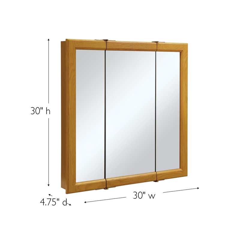 Maklaine Transitional Wood Medicine Cabinet in Honey Oak 30-Inch