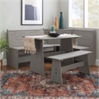 Maklaine Pine Wood Corner Dining Nook Set with Storage in Gray Finish
