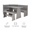Maklaine Pine Wood Corner Dining Nook Set with Storage in Gray Finish