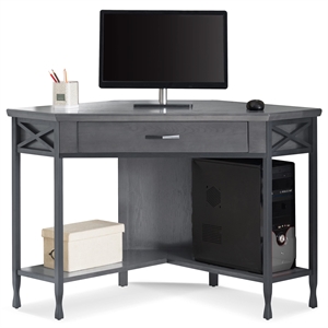Maklaine Corner Computer/Writing Desk in Matte Black Metal Base