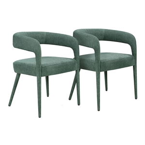 Maklaine 2Pc Set of Two Comfy Cushioned Metal Side Chairs in Teal Linen Fabric