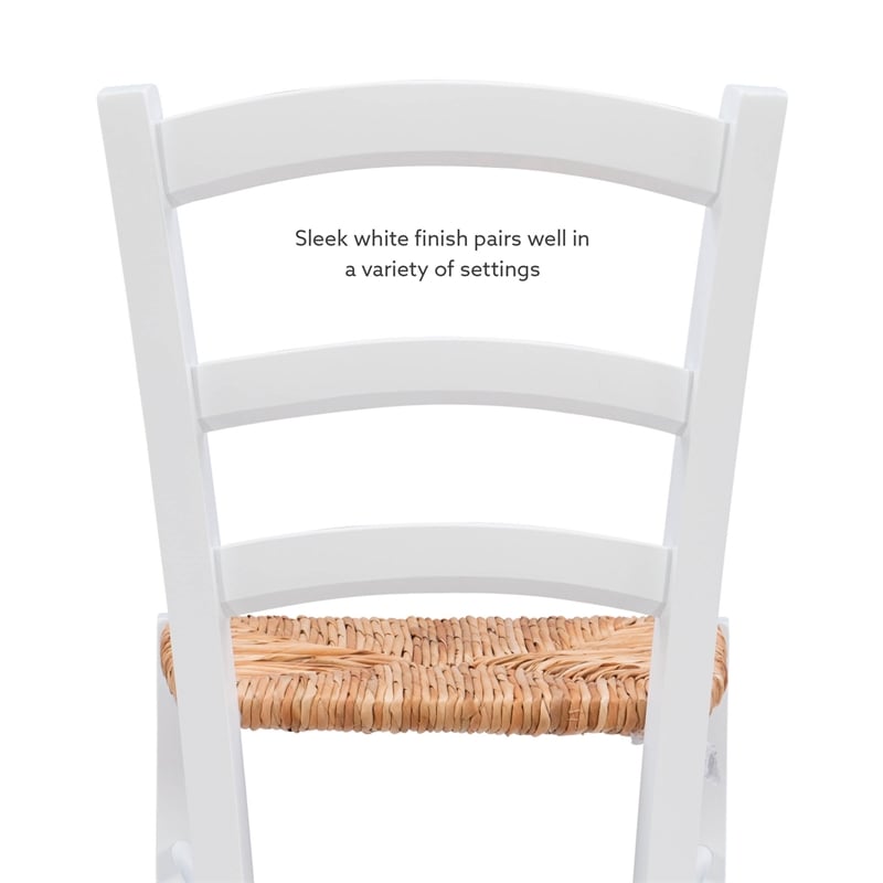 Maklaine Set of Two Wood Side Chairs Ladder Back Rush Seat in White Finish