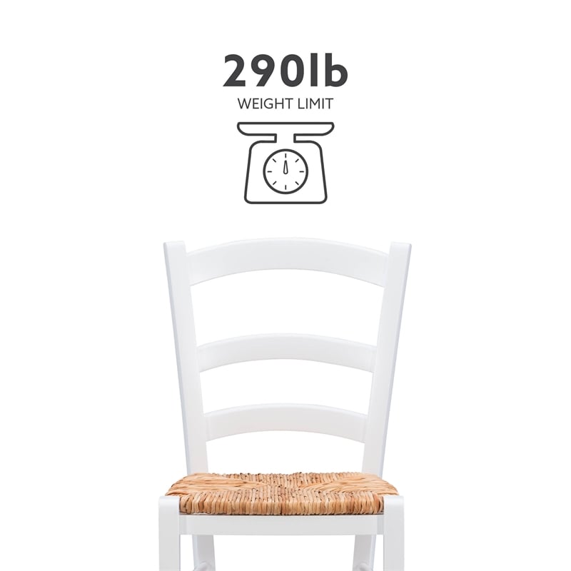 Maklaine Set of Two Wood Side Chairs Ladder Back Rush Seat in White Finish