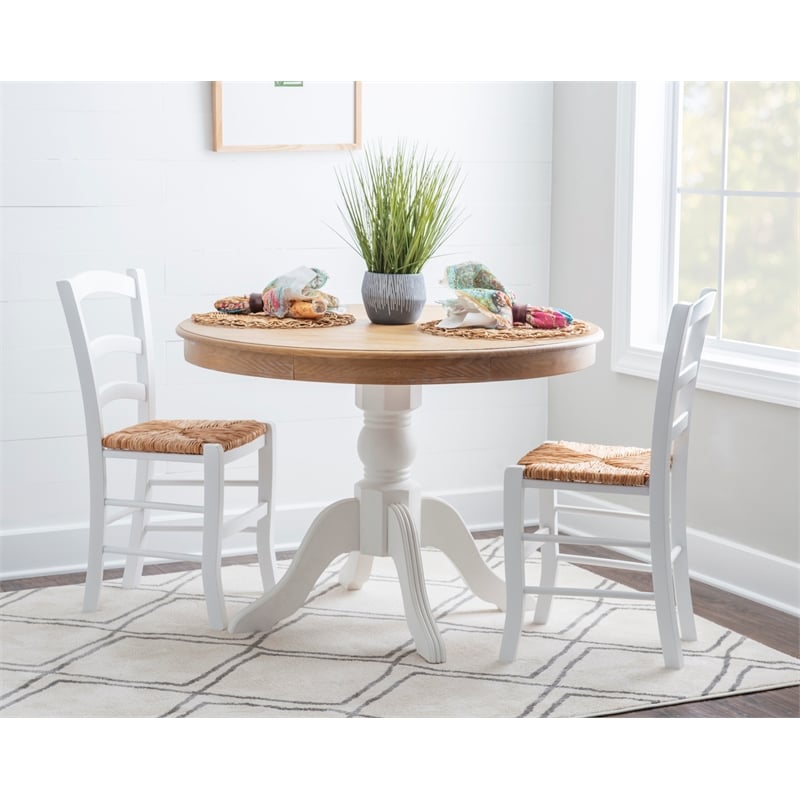 Maklaine Set of Two Wood Side Chairs Ladder Back Rush Seat in White Finish