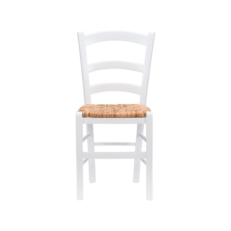 Maklaine Set of Two Wood Side Chairs Ladder Back Rush Seat in White Finish