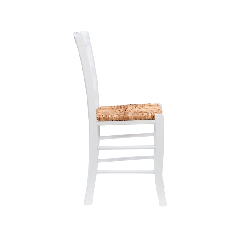 Maklaine Set of Two Wood Side Chairs Ladder Back Rush Seat in White Finish