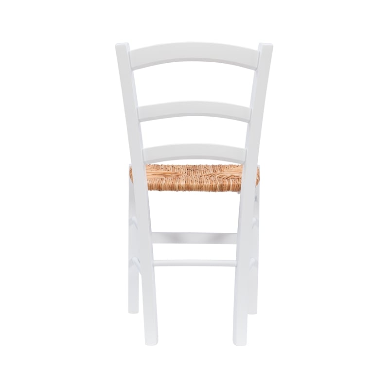 Maklaine Set of Two Wood Side Chairs Ladder Back Rush Seat in White Finish