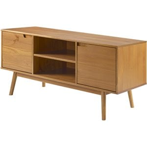 Maklaine 58&quot 2-Door Solid Pine Wood TV Console with Cutout Handles in Caramel