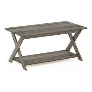 Maklaine Wood Simplistic Criss-Crossed Coffee Table in French Oak Gray