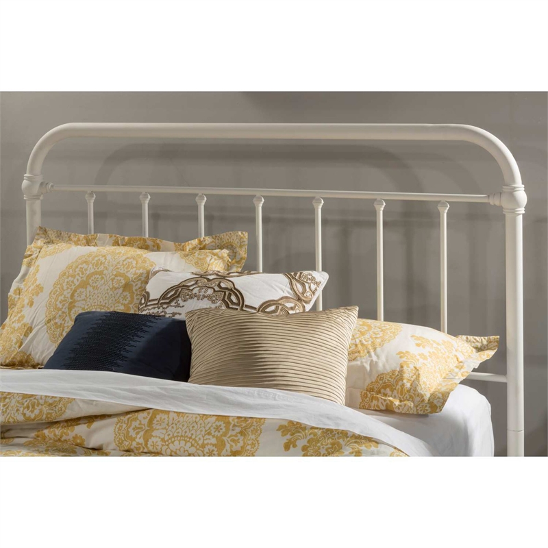 Maklaine Metal Full or Queen Round Spindle Headboard in Soft White