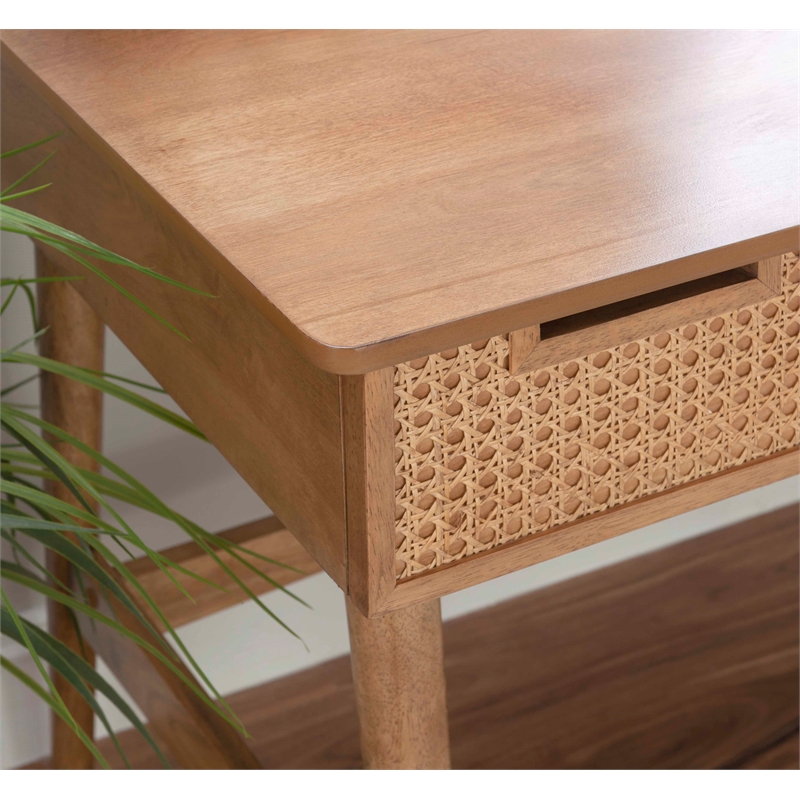 Maklaine Desk 3 Drawers with Woven Rattan Panels in Natural Wood