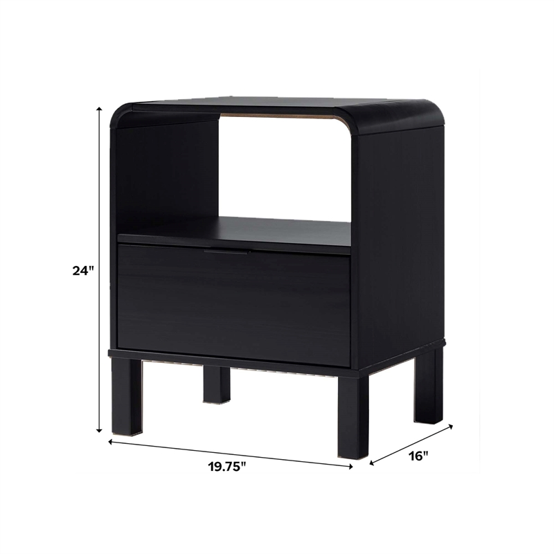 Maklaine 1-Drawer Wood Nightstand with Rounded Edge in Black