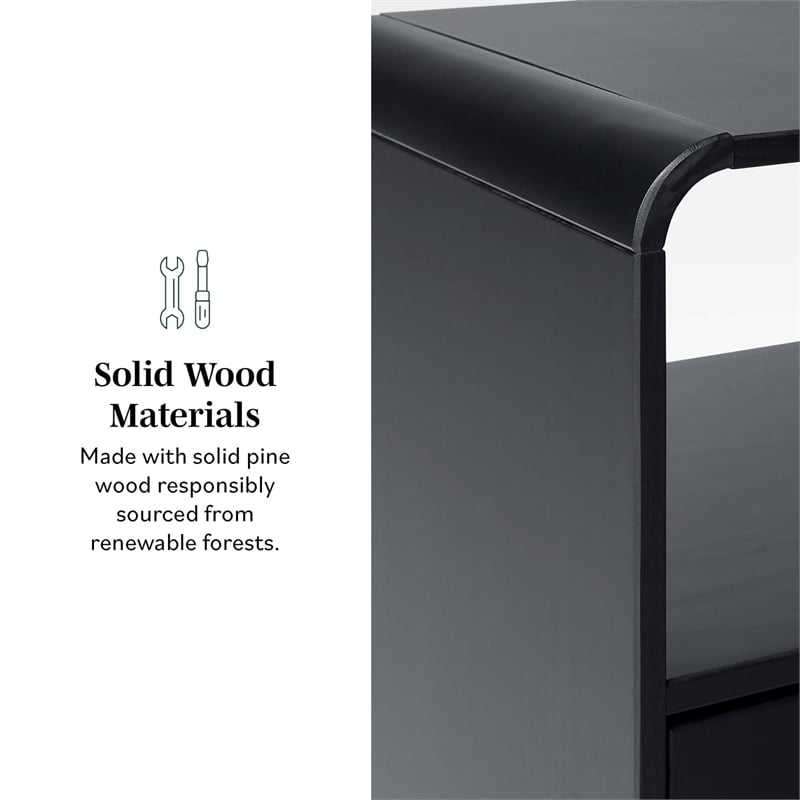 Maklaine 1-Drawer Wood Nightstand with Rounded Edge in Black