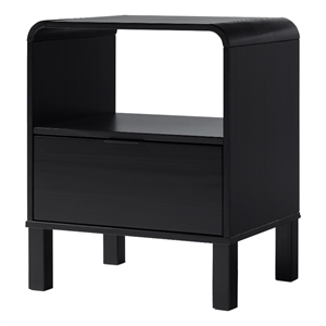 Maklaine 1-Drawer Wood Nightstand with Rounded Edge in Black
