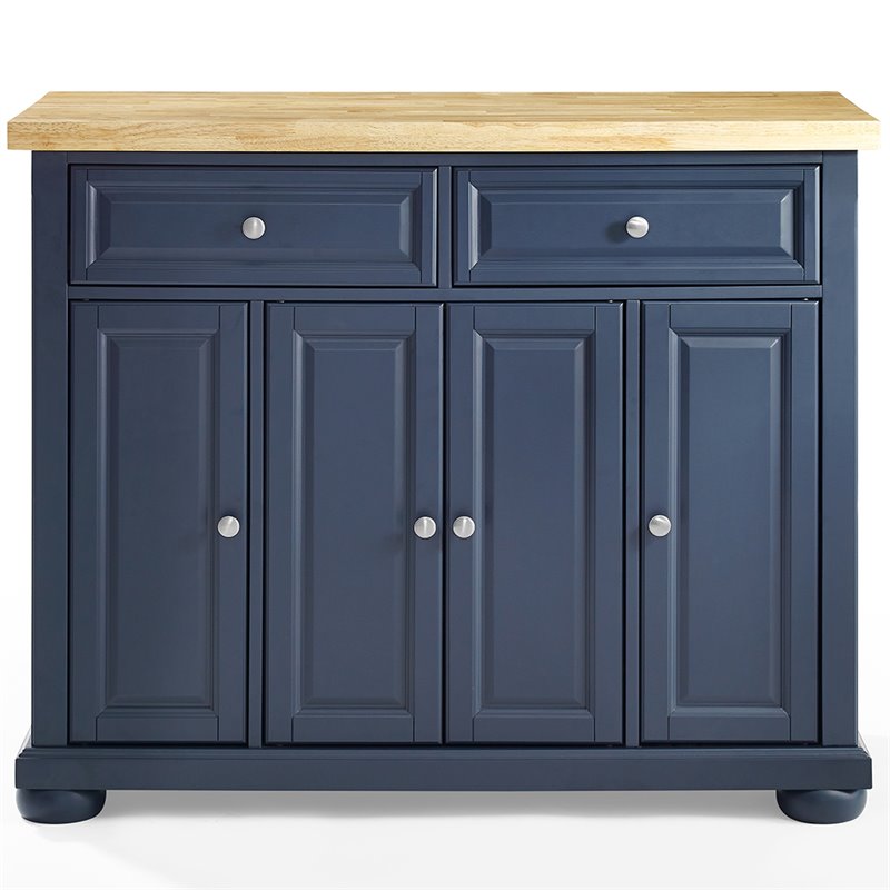 Maklaine Contemporary Wood Top Kitchen Island in Navy/Natural
