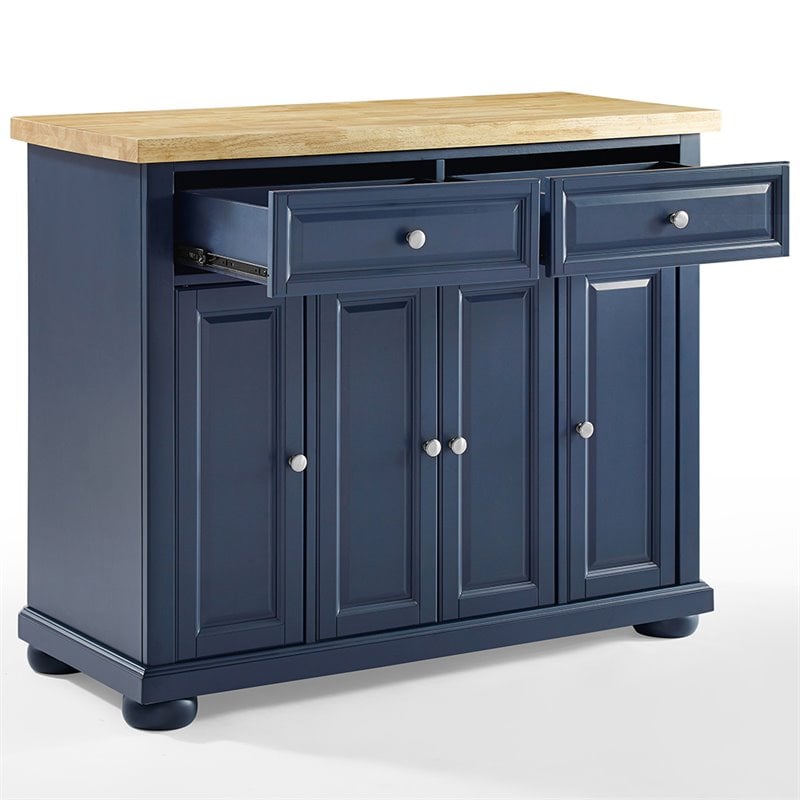Maklaine Contemporary Wood Top Kitchen Island in Navy/Natural