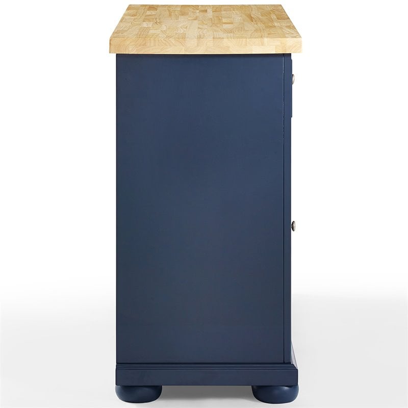 Maklaine Contemporary Wood Top Kitchen Island in Navy/Natural