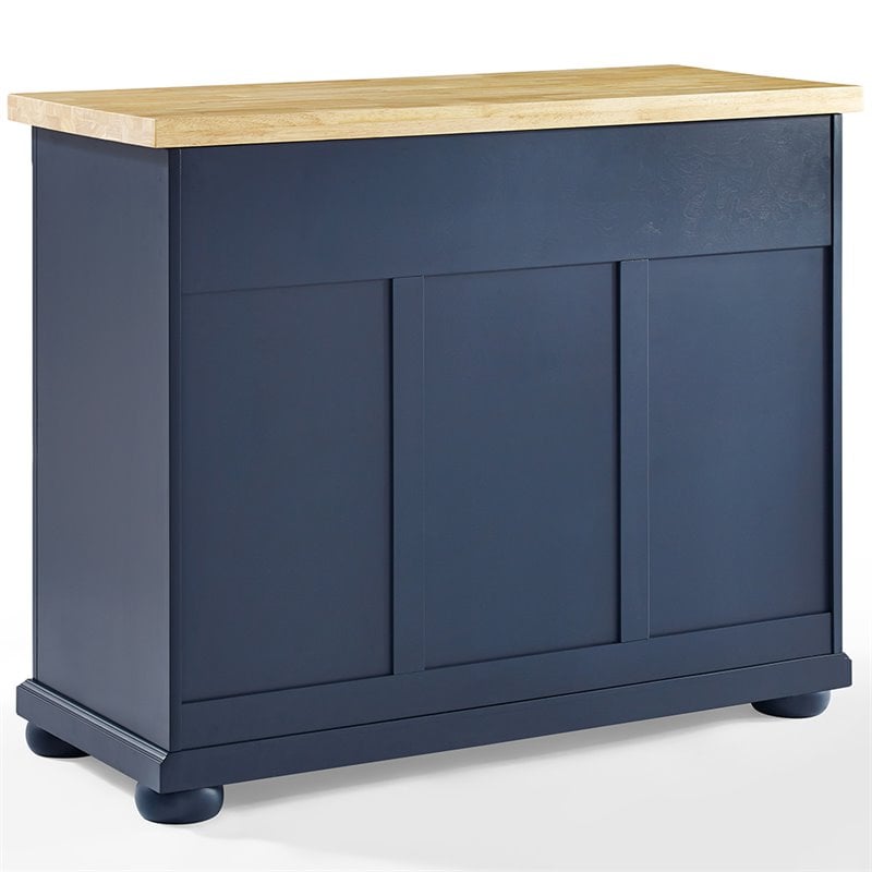Maklaine Contemporary Wood Top Kitchen Island in Navy/Natural