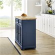 Maklaine Contemporary Wood Top Kitchen Island in Navy/Natural
