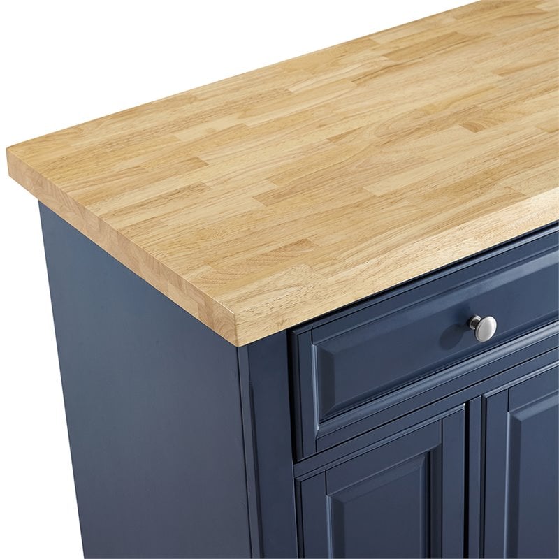 Maklaine Contemporary Wood Top Kitchen Island in Navy/Natural