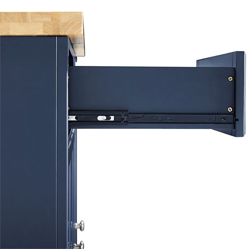 Maklaine Contemporary Wood Top Kitchen Island in Navy/Natural